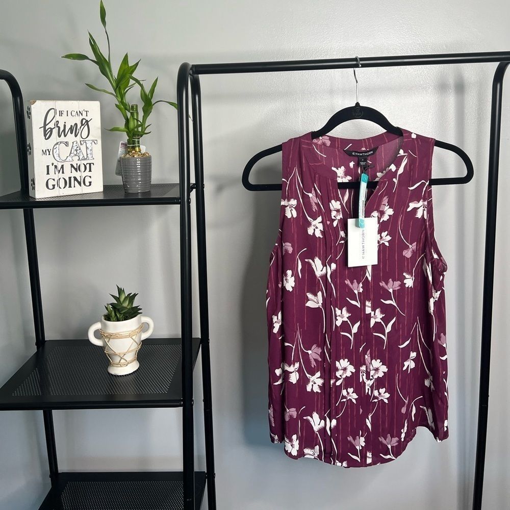 41 Hawthorne Breyson Pleat Detail Split Neck Blouse in purple